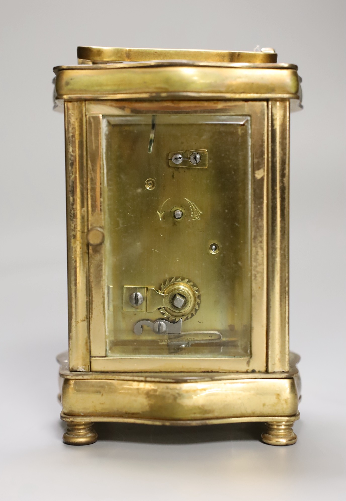 A Steward & Co brass cased carriage timepiece, 13cm